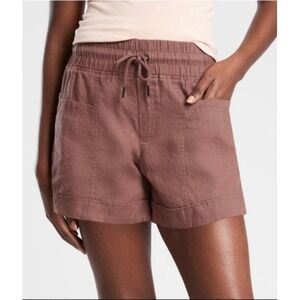 Athleta Cabo 100% Linen 4" Shorts Women Sz 10 Rose‎ Chambray Pull On Coastal